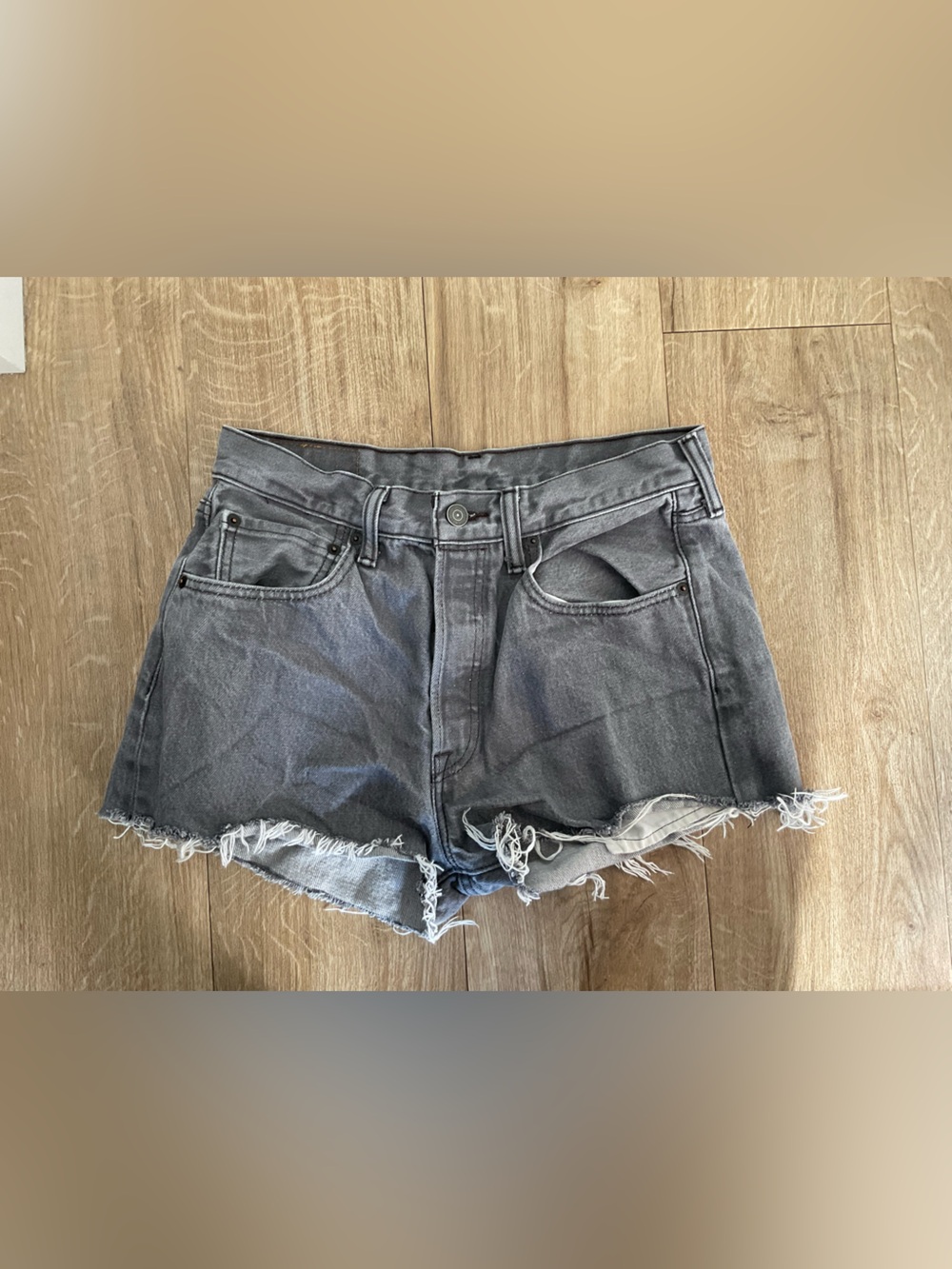 Levi's Black Washed Distressed Frayed Hem Denim Cutoff Shorts